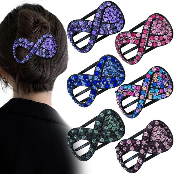 6 Pcs Rhinestone French Concord Flat Hair Clips, 3.74 Inch Curved Hair Claw Alligator Hair Clips Volume Strong Hold Banana Barrettes Hair Clamps Jaw Clips for Women