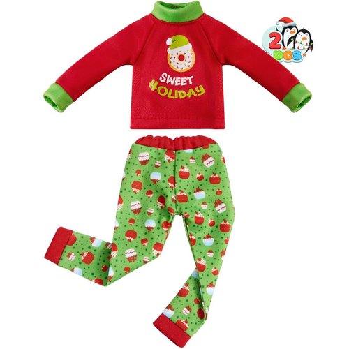 JOYIN 2PCS Santa Ugly Sweaters for Doll, Cupcakes and Donuts Themed Naughty Pajamas, Christmas Doll Clothes Accessories for Xmas Room Party Decorations Gifts