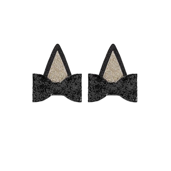 Cat Ears Hair Clips Baby Girls Dog Ear Sequins Clip Cat Ear Hair Pins Dog Ear Bow Hair Clips BBW02 (Black)