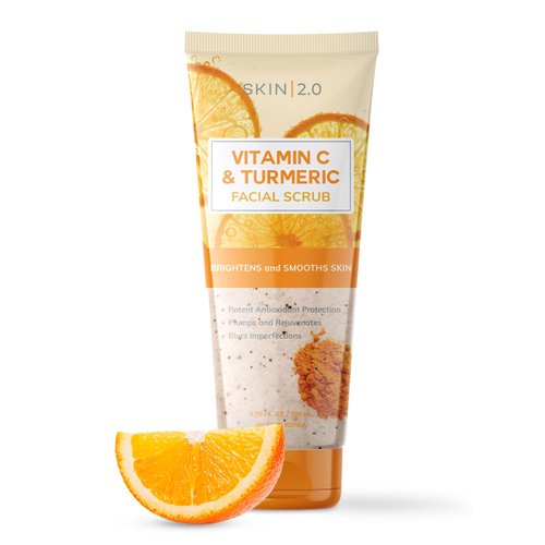 Skin 2.0 Vitamin C and Turmeric Face Scrub - Anti Aging Facial Exfoliating Scrub, Clears Blackheads Improve Dark Spot & Acne - 6.76 Fl Oz / 200ML