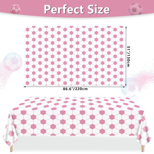 4Pcs Soccer Tablecloths, Pink Soccer Pattern Party Table Cover, Rectangular Sports Ball Soccer Party Decorations for Her Girls Fan Sports Event Soccer Birthday Party Supplies, 51 x 86.6 Inch