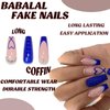 BABALAL Coffin Press on Nails Long Fake Nails Blue French Tip Heart Glue on Nails Rhinestone Ballerina Acrylic Nails for Women and Girls 24Pcs Valentines Nails Press on