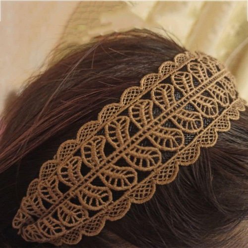 Jinshining Coffee Hair Hoops Sweet Non-Slip Lace Leaves Wide Headbands for Women Mother Headband Hollow Elastic Headband Hair Hoops Hair Accessories,Women's Fashion Headbands