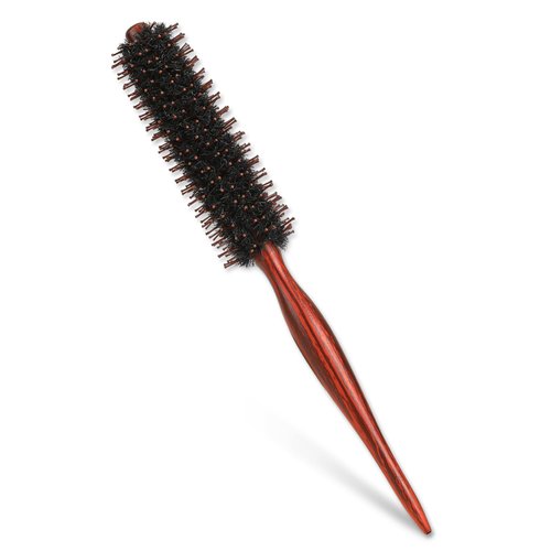 Boar Bristle Round Brush for Blow Dry, Hair Brushes with Wood Handle Red-Brown Curling Roll Comb with Nylon Pin Boar Bristle Brush Roller Brush for Straightening Curling Volumizing and Detangling