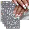 3D Hibiscus Flower Nail Stickers for Nail Art, Flowers Nail Art Stickers Self Adhesive Gold Pink White Nail Art Design Flowers Decals Pegatinas para Uñas Stickers for Women Nail Decoration 4Sheets