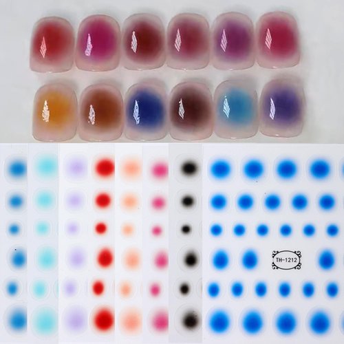 8 Sheets Colorful Gradient Nail Art Stickers Decals 3D Self-Adhesive Fashion Blush Nail Sticker Ombre Nail Decals Supplies Set for Natural Fingernails Manicure Decorations Acrylic Nails Accessories