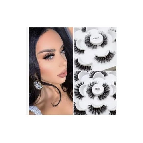 Generic Fluffy Faux Mink False Eyelashes Set, 5 Pairs, Long Full Volume Styles DD Curl Shape, Black