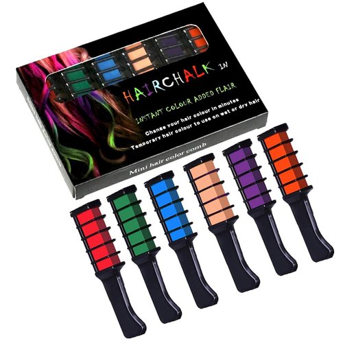 Temporary Hair Chalk - Washable Hair Color Safe for Kids And Teen - 6 Combs
