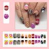 Short Press on Nails with Designs Square Fake Nails Theme Singer Pattern Stick on Nails Gloss Acrylic Nails Holiday False Nails with Designs Best Press on Nails for Women Girls