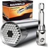 MANWALD Universal Socket Tool, Super Socket Unscrew Any Bolt, Adjustable Socket Drill with Adapter, Gifts for Him, Men, Kids, Boyfriends, 2 PCS, Silver