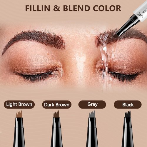 Atnadov Eyebrow Pen Waterproof Eyebrow Pencil Natural Simulation Eyebrow Pencil for women's professional makeup with 4 Fork Tip for Natural-Looking Hair-Like Defined Brows, Last All-Day (Gray)