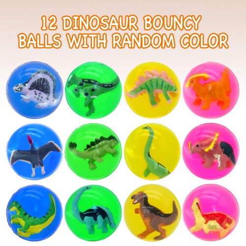 METHPY 12 Pieces Bouncy Balls with 3D Dinosaur Inside, 1.7inch Dinosaur High Bounce Balls for Kids, Dinosaur Party Favors and Goodie Bag Fillers for Kids, Super Bouncy Balls for Birthday Party