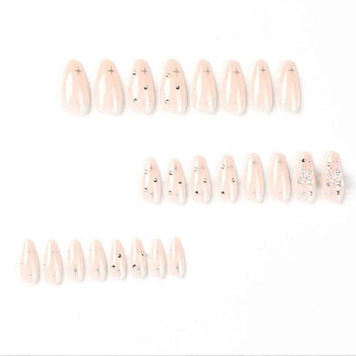 Foccna Clear Press on Nails Medium, Nude Fake Nails Almond Acrylic False Nails,Artificial Glue on Nails for Women and Girls,24 pcs
