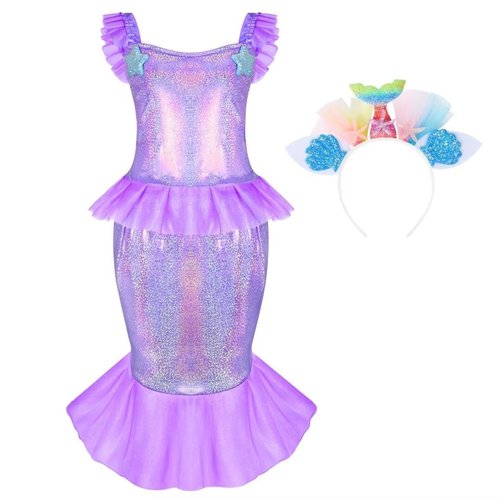 Chillife Princess Dress Up for Girls, Mermaid Princess Costume with Headbands Crown Role Play Toddler Costume Toys Christmas Birthday Gift for Girls Age 3 4 5 6 Years