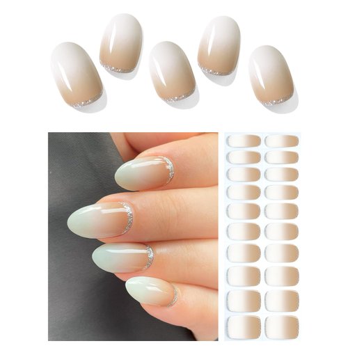 AutyaMee Semi Cured Gel Nail Strips (Nude Ombre)-20 PCS Beige Gel Nail Stickers | UV Light Required | Gel Nail Wraps, Salon Quality & Easy to Use