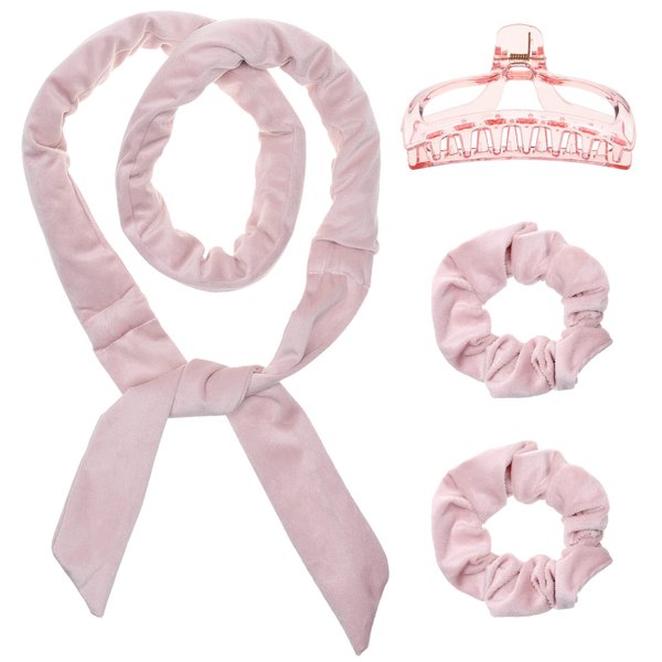 Eco-Fused Hair Curler Headband Set - Long Velour Hair Wrap Curling Ribbon You Can Sleep In - Soft Heatless Styling Tool Kit - Comes With Hair Clip and Scrunchies - For Women Girls