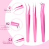 6 Pieces Eyelash Extension Tweezers Lash Tweezers Set Stainless Steel Straight and Curved Tip Tweezers Precision Eyebrow Tweezers Nippers for Eyebrow Hair (Silver, Pink)