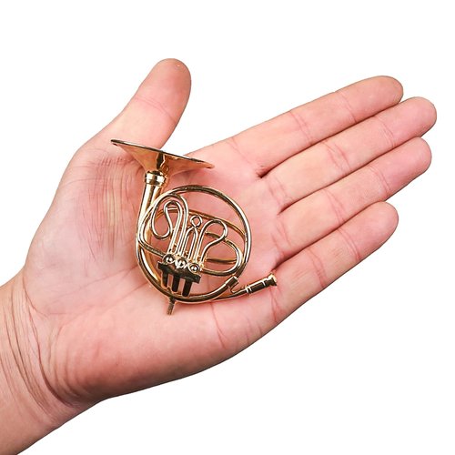 Dselvgvu Copper Miniature French Horn with Stand and Case Mini Musical Instrument Miniature Replica Dollhouse Model Mini French Horn Home Decoration (3.75"x1.77")
