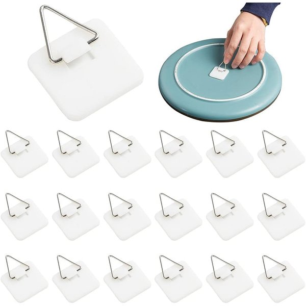 mwellewm Invisible Adhesive Plate Hanger Vertical Plate Holders for Wall Hooks for Decorative Plates and Art Supplies 1.25 Inch (20 Pieces)