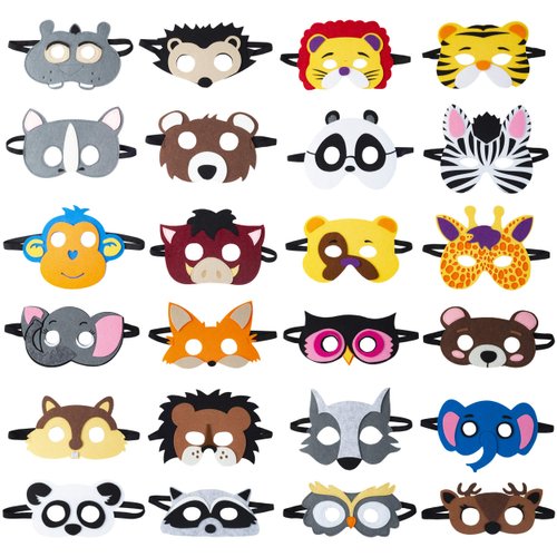 TEEHOME Animal Felt Masks Party Favors (24 Packs) for Kid - Safari Party Supplies with 24 Different Types - Great Idea for Petting Zoo | Farmhouse | Jungle Safari Theme Birthday Party