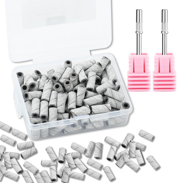 C12rtive 100 Pcs 3mm Small Sanding Bands & 2Pcs Small Mandrel Bit Sanding Bands for Nail Drill,150# Upgrade 3mm Mini Sanding Bands for Professional Manicures and Pedicure with Stainless Steel Shaft