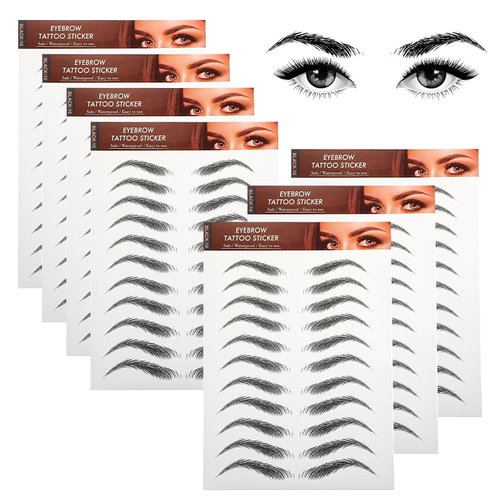 Molain Eyebrow Tattoos Stickers 7 PCS Waterproof Tattoo Color Fake Eyebrows Tattooed Stencils Instant Transfer False Brows Shape Grooming Shaping Temporary Brow Peel Off Tint Paper For Women(black)