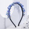 Formery Blue Crystals Flower Headband Black AB Crystal Beads Hair Band Party Prom Wedding Handmade Floral Beaded Hair Accessories for Women and Girls