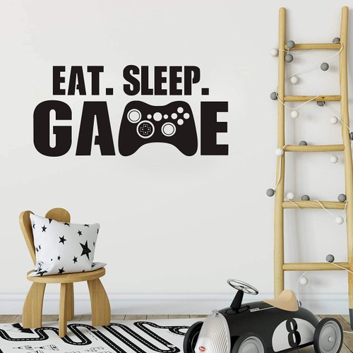 Yyart Eat Sleep Game Wall Decal Gamer Controller Wall Stickers Vinyl Wall Decal for Kids Bedroom Vinyl Wall Art Decals Nursery Decor A55 (Black)