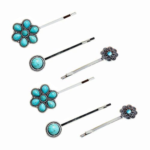 KOVOLITU 6 Pcs Bobby Pins Women&#39;s Western Style Turquoise Howlite Stone Hair Clip Cowgirl Chic Re...
