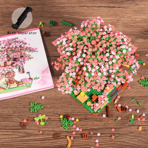 Cherry Blossom Bonsia Tree Building Set for Adult, Micro Cherry Treehouse Building Blocks for Kids, Mini Flowers House Building Bricks Toys for Ages of 14+ (2138PCS)