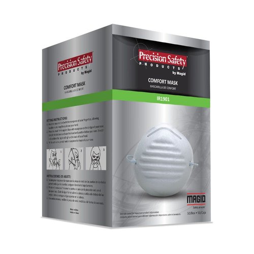 MAGID IR1901 Disposable Masks | Disposable Masks with an Aluminum Adjustable Nose Clip for a Contoured Seal - Great for Household Dust, White (50 Respirators)