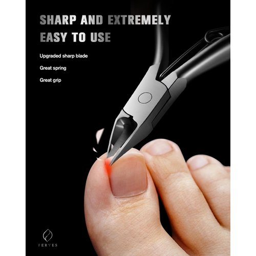FERYES Toe Nail Clippers for Thick & Ingrown Toenails - Stainless Steel Thick Toenail Clippers for Seniors, Precision Grip Fingernail Clippers for Effortless Trimming - Silver