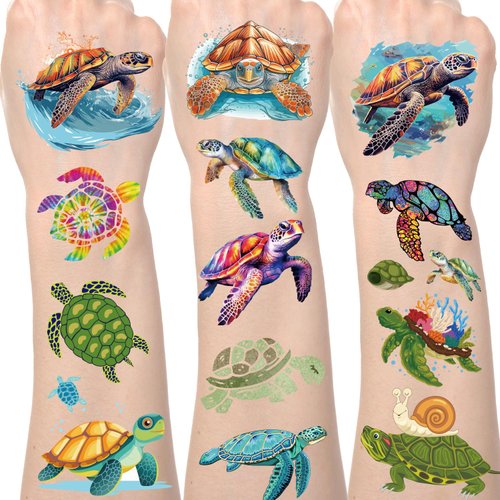 Lovarywow Watercolor Turtle Temporary Tattoos - 200+ Turtle Party Decorations Cute Sea Turtle Birthday Decorations Gift Animals Theme Party Favors Supplies Body Art for Kids Prizes Classroom