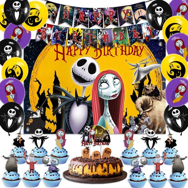 Christmas Halloween Birthday Party Decorations 5×3ft Party Backdrop Decorations Set Includes Happy Birthday Banners, Balloons,Backdrop, Cake Toppers and Cupcake Toppers for Halloween Birthday Party