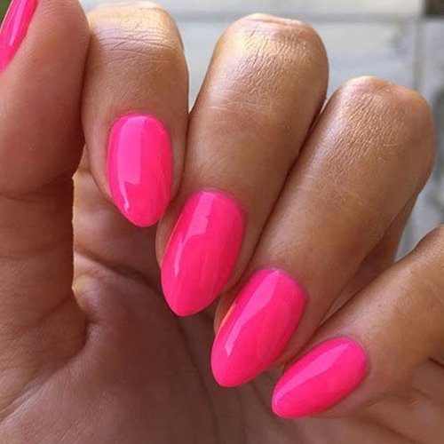 GLAMERMAID Press on Nails Short Almond, Handmade Fluorescence Hot Pink Glue on Gel Nails, Short Stiletto Acrylic False Nails Kits Reusable UV Finish Full Cover Stick on Nails for Women Girls