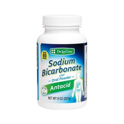De La Cruz Pure Sodium Bicarbonate - USP Grade Bicarbonate of Soda – 100% Pure Baking Soda – Aluminum Free Antacid Powder for Heartburn & Indigestion - Packed in USA, 8 OZ.