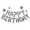 Silver Happy Birthday Banner Balloon Aluminum Foil 16 Inch Letter,10 Inch Five Pointed Star Four Pointed Star Suitable for Kids, Men, Women, Boys and Girls Party Decoration Supplies