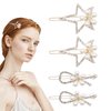 4Pcs Gold Rhinestone Pearl Hair Clips Sparkly Star Clips Flower Small Metal Hair Barrettes Decorative Wedding Hair Accessories for Women Girls Bride