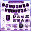 Purple 18th Birthday Decorations for Girls Boys Purple Black 18th Birthday Banner Hanging Swirls 18th Birthday Balloons Happy 18th Birthday Cake Topper for Purple Cheer to 18 Years Party Supplies