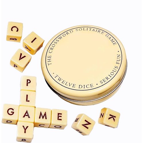 FOTN The Crossword Solitaire Game,Twelve Dice Letters Set Word Games,Dice Game Letters Set,Travel Game with Case,Dice Game Letters Set for Camping,Desk Toy Portable Game, Camping Games Education