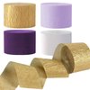 AIM & GGKK Purple Gold and White Party Crepe Paper Streamers 1.8 Inch Widening 8 Rolls Party Streamer Festival Party Decorations,a roll of 25m/82ft Per Volume for Purple Gold Party