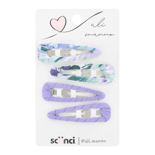 Scunci x Ali Manno Fabric Covered Hair Snap Clips, Assorted Colors, 4-Pieces