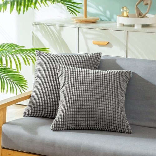 CaliTime Comfy Throw Pillow Covers Pack of 2 Soft Corduroy Corn Striped Decorative Cushion Cases for Home Couch Sofa Bed Farmhouse 22 X 22 Inches Medium Grey