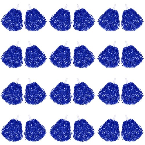 24 Pcs Cheerleading Pom Poms, Metallic Foil Handle Cheer Squad Team Spirited Fun Pom Poms for Party, Sports Dance Cheer, 30 Grams Weight Each (Blue)