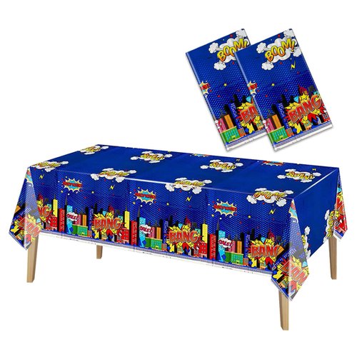 YiYou Superhero Plastic Tablecloth 2 Pack 51 x 87 Inches Superhero Party Decorations Rectangle Di...