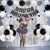 Black and Silver Birthday Party Decorations, Black White Silver Balloons Birthday Decoration Black Happy Bithday Banner Star Foil Balloon Silver Fringe Curtain Pompom for Women Men Birthday Supplies