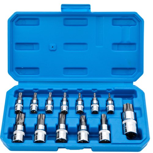 Torx Bit Socket Set 13pcs 3/8" Dr. T8 - T70 E Star Premium S2 Alloy Steel Cr-V Steel Star Socket Torx Bits Metric 1/4, 3/8 and 1/2-Inch Drive
