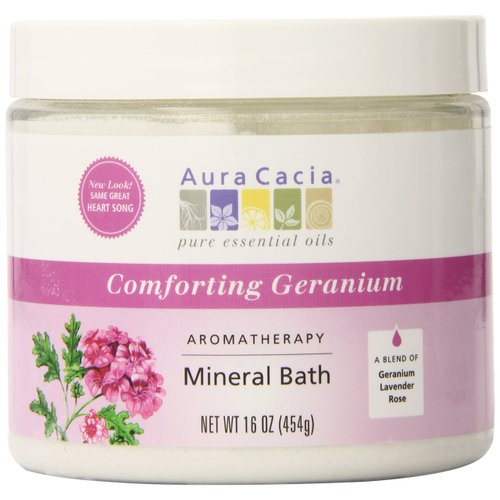 Aura Cacia Aromatherapy Mineral Bath, Comforting Geranium, 16 ounce jar (Pack of 2)