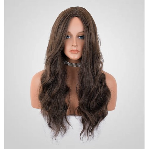 LANOVA Chocolate Wigs Loose Curly Wigs Long Synthetic Wig Best Brown Wigs with Middle Part Glueless Wigs 22 inch LANOVA-121