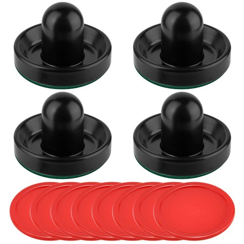 Coopay Air Hockey Pucks and Paddles, Air Hockey Paddles and Air Hockey Pushers Air Hockey Puck, Goal Handles Paddles Replacement Accessories for Game Tables(4 Striker, 8 Red Puck Pack)